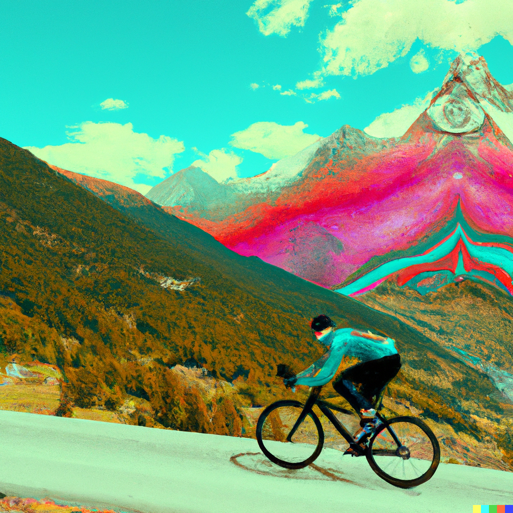 My dreams of riding long hours in the French Alps. Made with OpenAI's DALLE2 model.